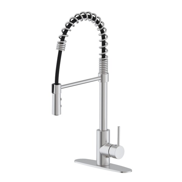 Westbrass Kitchen Spring Spout W/ Dual Function Spray Head, Ceramic Disc Valve and Base Plate in Satin Nickel KS18A-20 - main